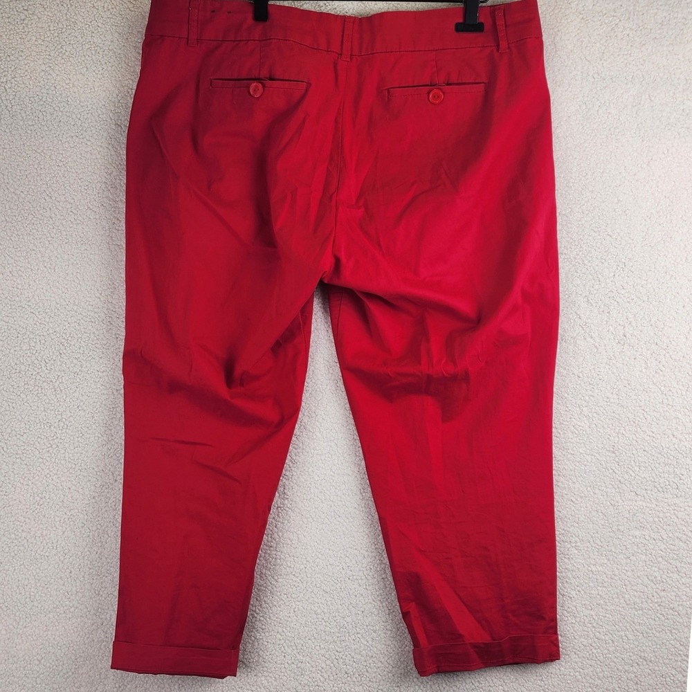 Kut from the Kloth‎ Crop Trouser Women 16 Red Cuffed Chino Stretch Casual - Picture 2 of 10